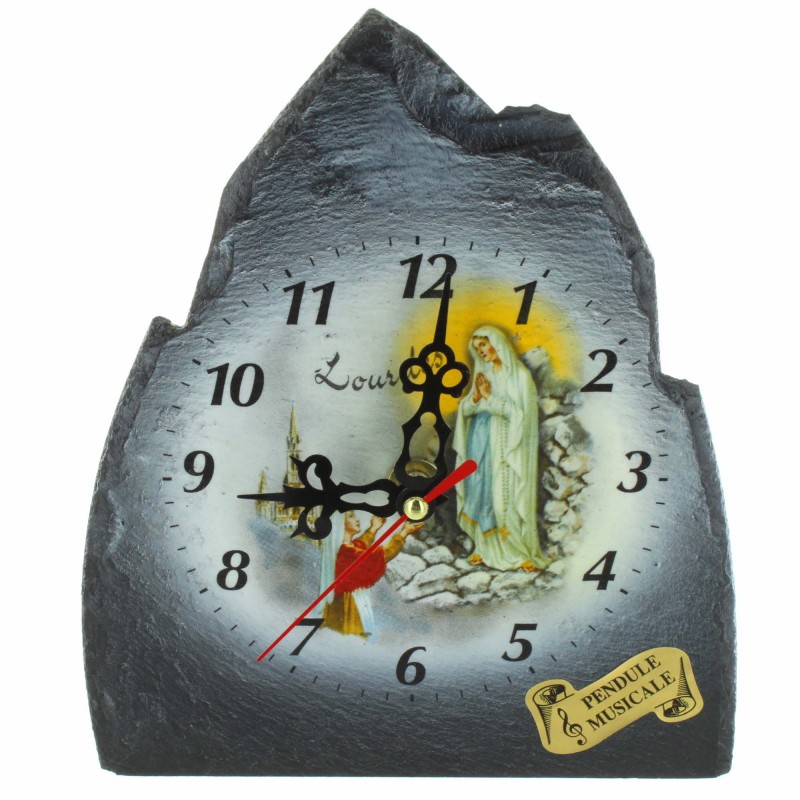 Musical clock of Lourdes in Pyrenean slate 17x23cm