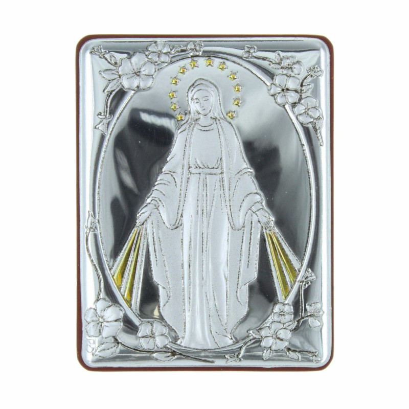 Chevalet religieux la Vierge Miraculeuse argentée 5 x 6,5 cm