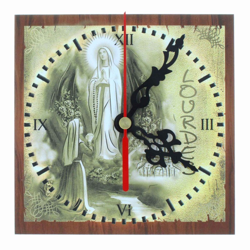 Lourdes square clock in wood 13x13cm