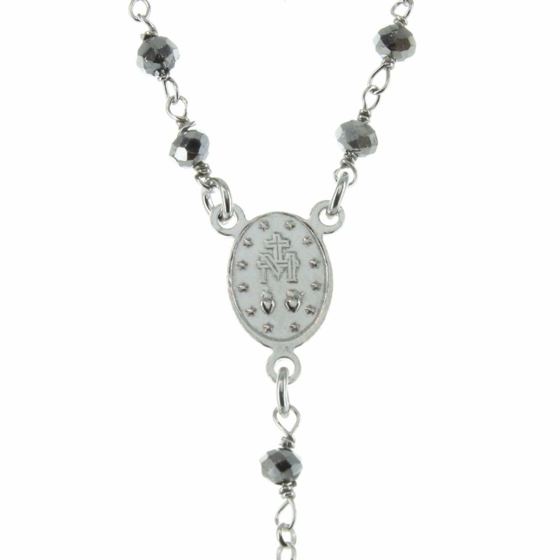 Our Lady of Grace Silver rosary with glass beads and clasp