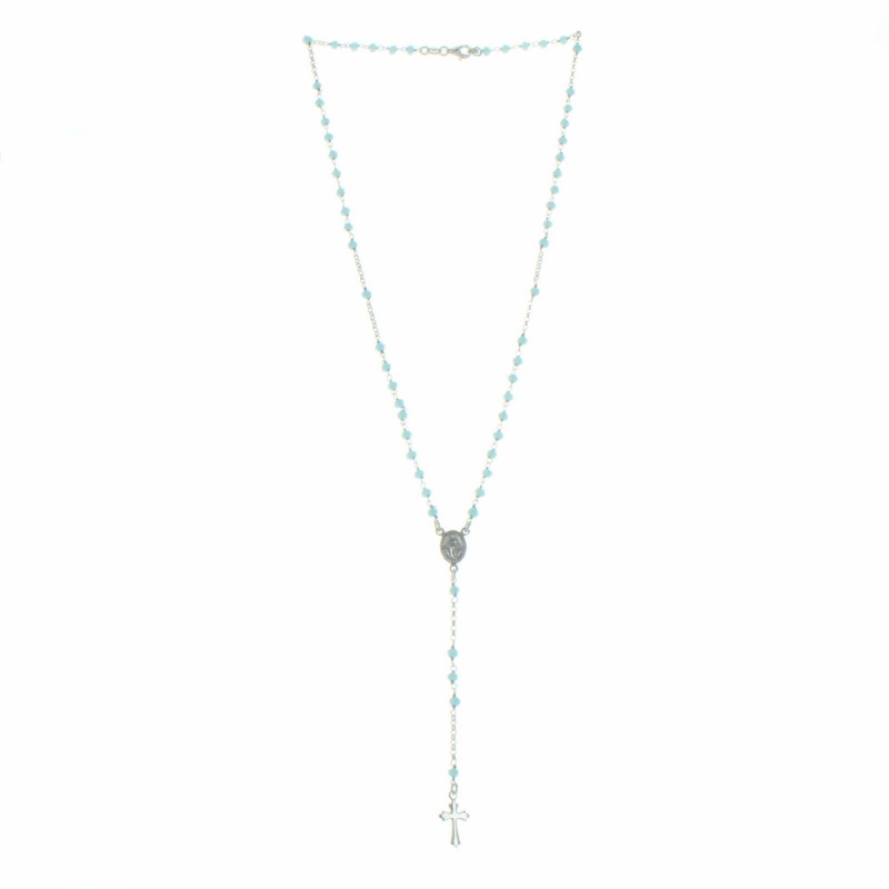 Our Lady of Grace Silver rosary with glass beads and clasp