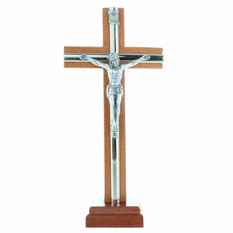 Statue Croix De Jésus En Métal Bronze - Avec Socle Stable, Décoration Table, Cadeau Religieux - 10