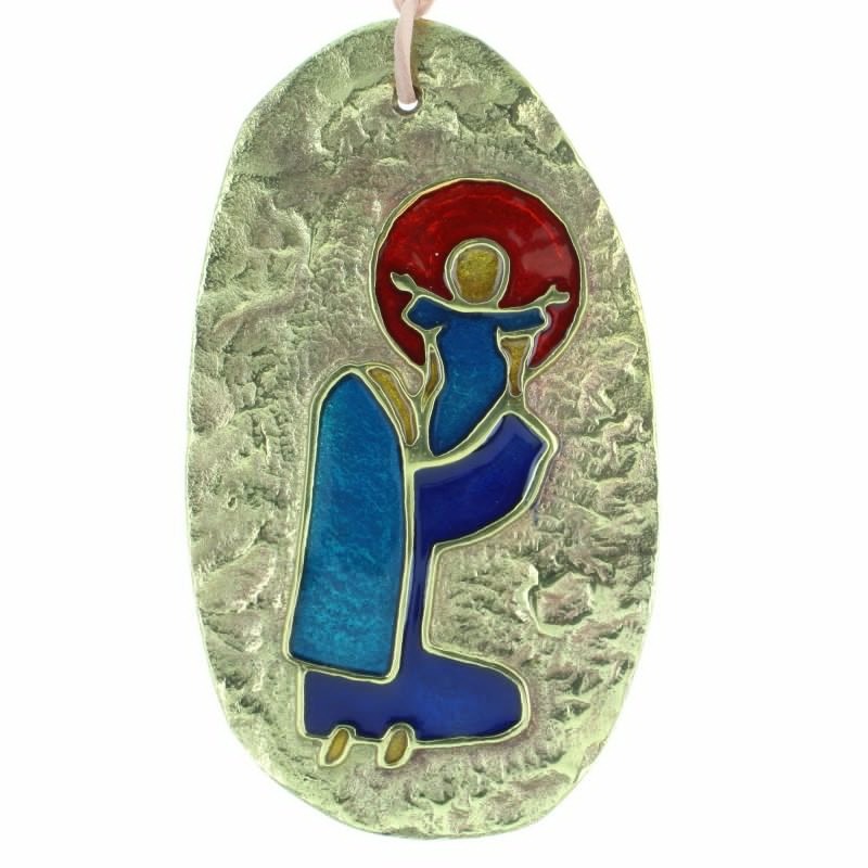 Médaillon de la Vierge à l'Enfant en Bronze émaillé 10,5cm