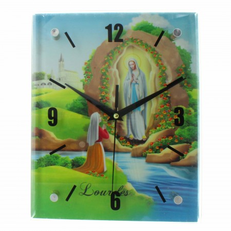 Horloge de Lourdes moderne sous verre 20x25cm