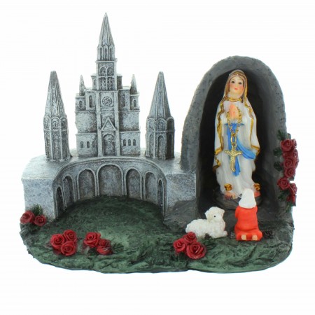 Statue de l'Apparition et de la Basilique de Lourdes en résine 13cm
