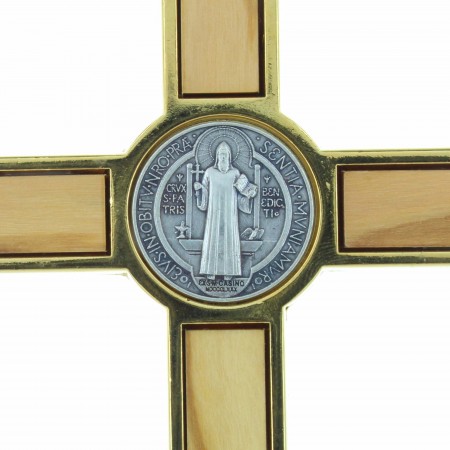 Saint Benedict Crucifix olive wood and gilded metal 13cm