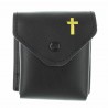 Black leather rosary case with golden cross