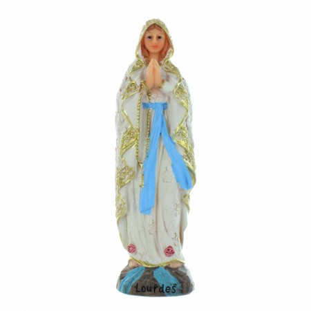Statue de Notre Dame de Lourdes avec un voile décoré d'arabesques 14cm