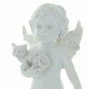 Statue Ange Gardien blanc avec un chien ou un chat 10cm