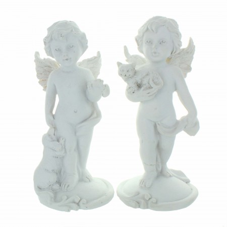 White Angel Statue with a dog or a cat 10cm
