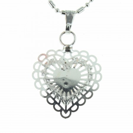 Silver necklace with heart pendant of the Apparition of Lourdes
