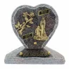 Plaque Funéraire de Lourdes en Granit en forme de coeur et sujets bronze 18x18cm