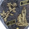 Plaque Funéraire de Lourdes en Granit en forme de coeur et sujets bronze 18x18cm