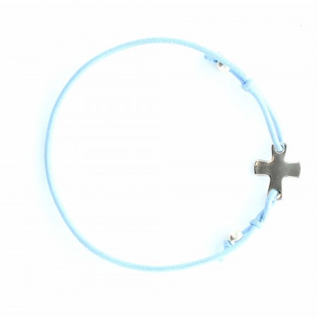 Cross bracelet with the apparition on blue elastic