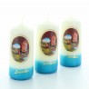 Set of 3 Lourdes candles with blue base 9cm