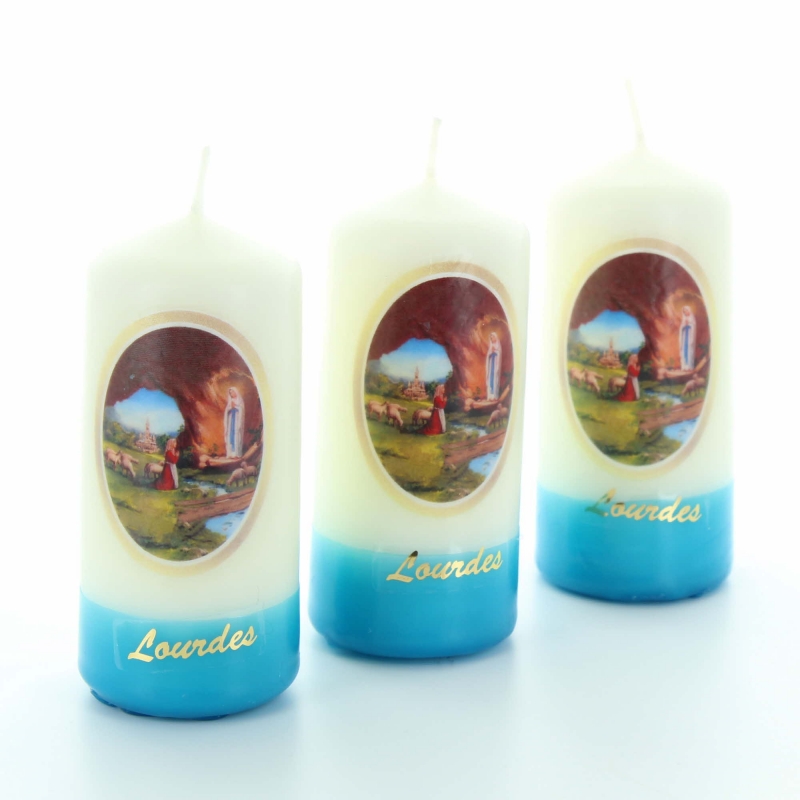 4 candele votive Sacra Famiglia con preghiera di Lourdes 