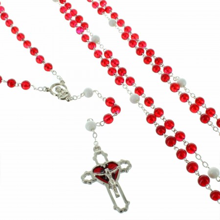 Rosary of 1000 thanks in red and white glass