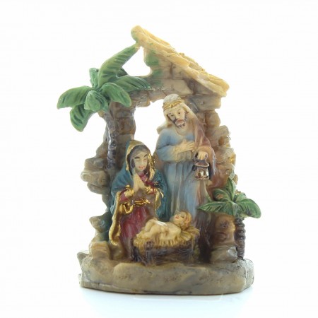 Presepe della Sacra Famiglia con palma | Resina | 5cm