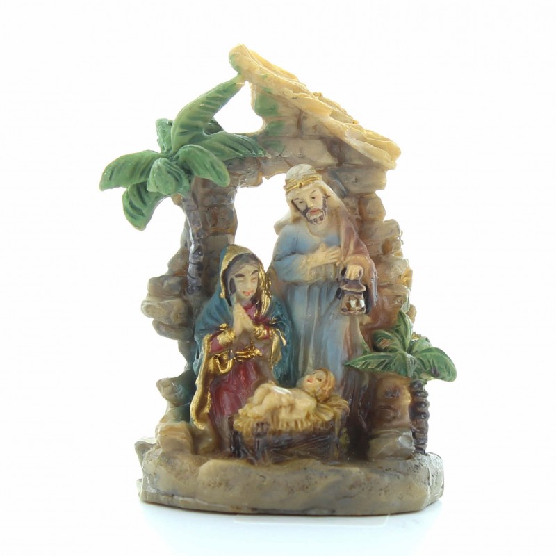 Nativity scene of the Holy Family with a palm tree - Resin - 5cm