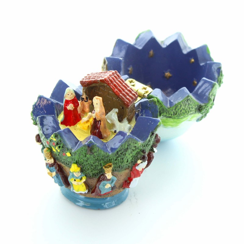 Presepe in miniatura della Sacra Famiglia in un uovo | Resina | 7cm