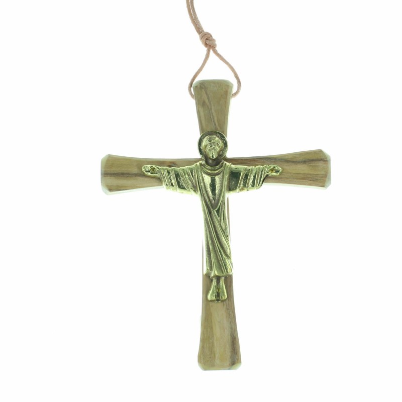 Crucifix du Christ Glorieux | Bronze et bois d'olivier | 14cm