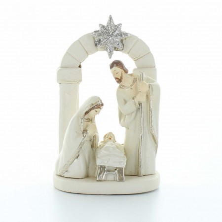 White resin Nativity scene with glittering star 7 cm