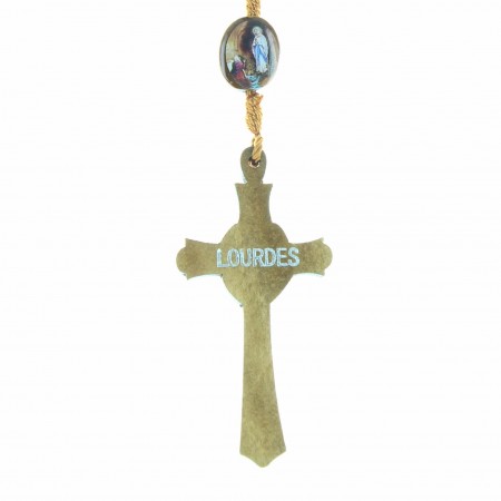 Chapelet de Lourdes en corde avec paters image de l'apparition et de Bernadette