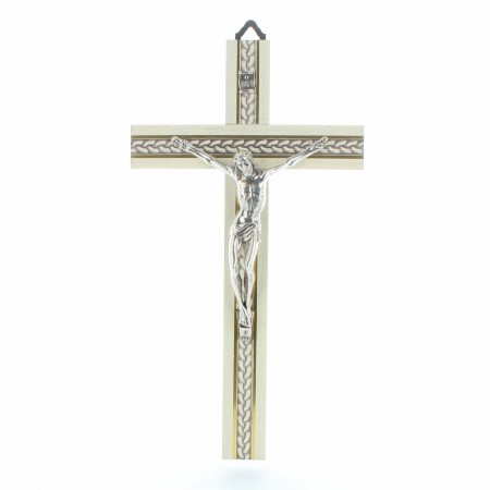 Crucifix en bois blanc avec Christ en métal 20 cm