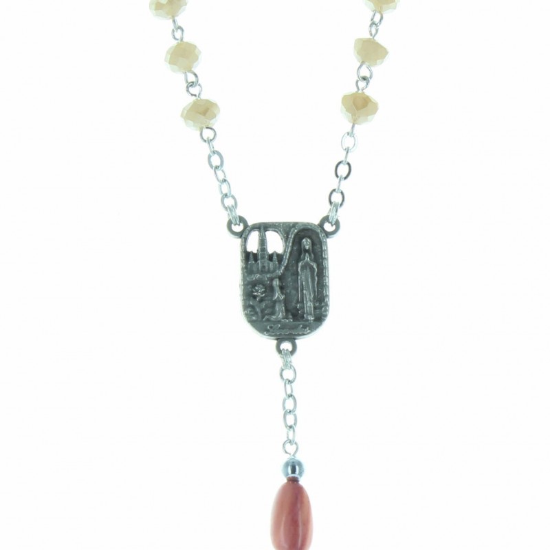 Glass rosary of Lourdes with coloured mother of pearl paters