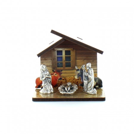 Crèche avec miniature nativité en métal 7 cm