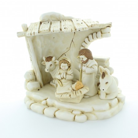 Presepe bianco e dorato in resina 18 cm