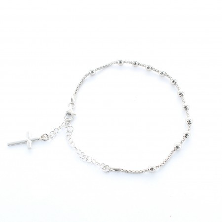 Silver rosary bracelet with a cross