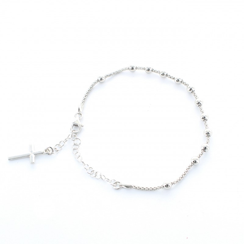 One decade Silver rosary bracelet with a cross