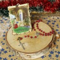 Chapelet parfum de rose avec un cadre de l'apparition de Lourdes 7x10 cm