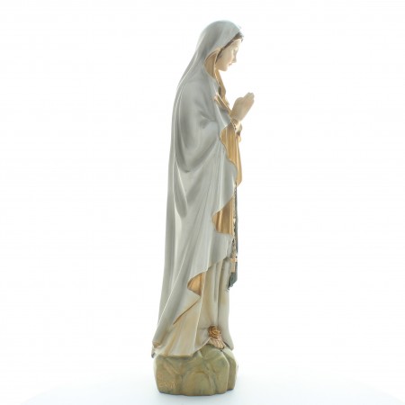 Statue Notre Dame de Lourdes patinée avec mateau or en résine 40 cm