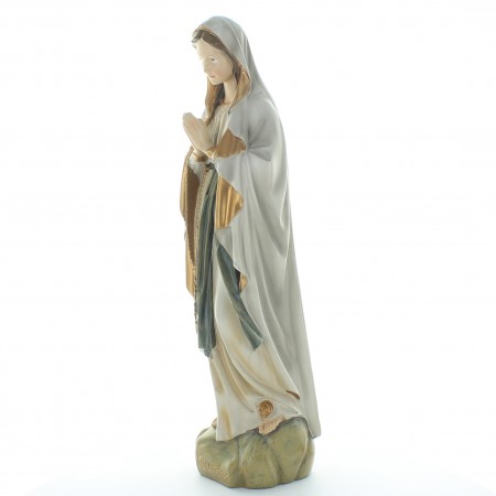 Statua Madonna di Lourdes con patina e placca d'oro in resina 40 cm