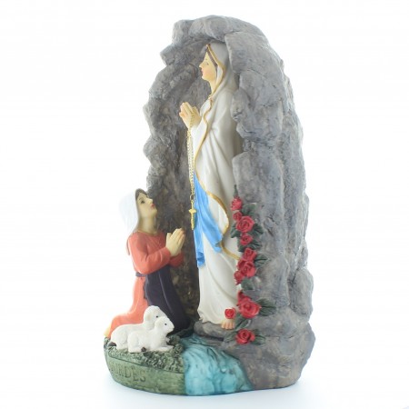 Grotte en résine avec l'apparition de Lourdes au chapelet 31 cm