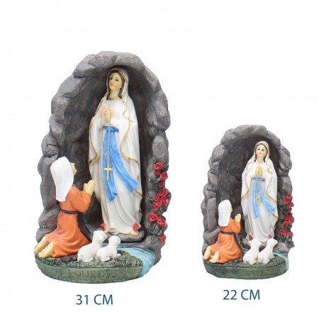 Grotte en résine avec l'apparition de Lourdes au chapelet 22 cm
