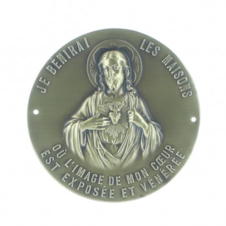 Sacred Heart door plate 70 mm in brass, bronze finish 26g
