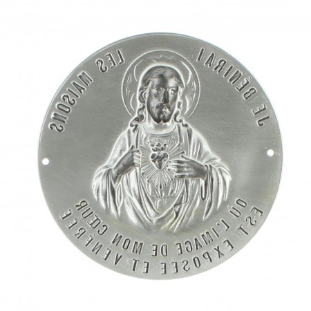 Sacred Heart door plate 70 mm in silver plated brass