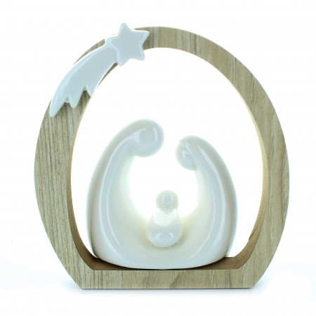 Modern nativity scene in wood and porcelain
