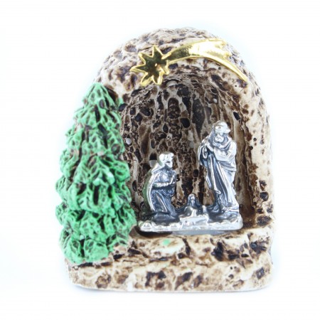 Metal mini nativity scene Holy Family in a cave