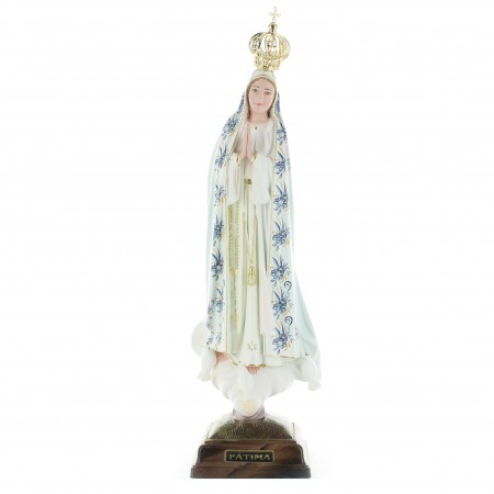 Statue Notre Dame de Fatima avec Manteau décoré de fleurs en résine