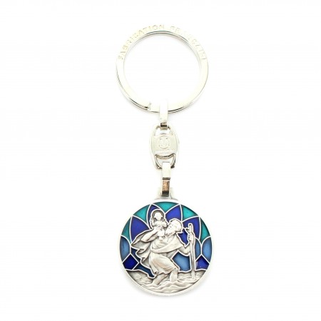 Saint Christopher keyring with turquoise background