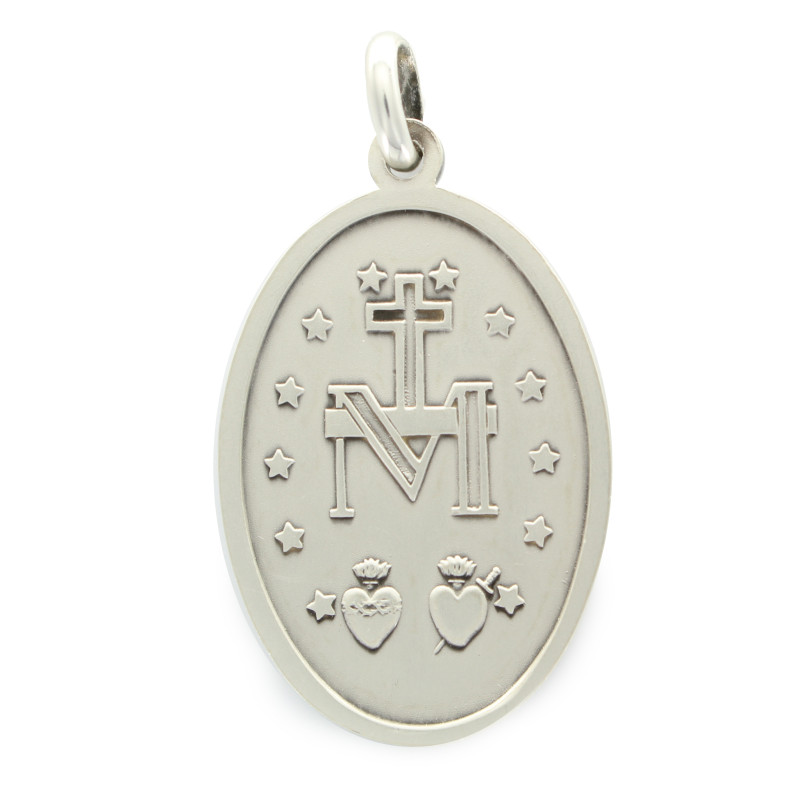 Pendentif Médaille Miraculeuse En Argent 925 - Taille ~2x1,2 Cm (avec Attache) - Finition Polie - Verso Traditionnel