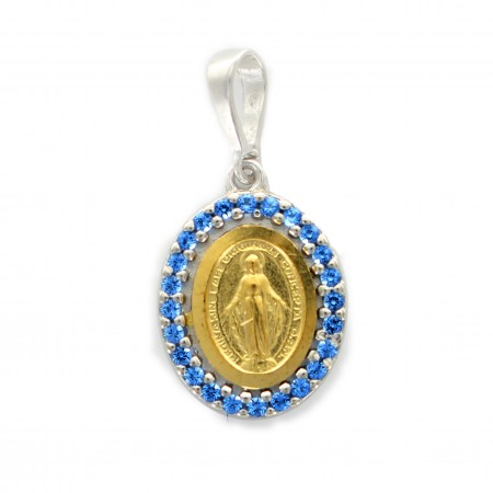 Silver Miraculous Medal with gold plated tower 14mm