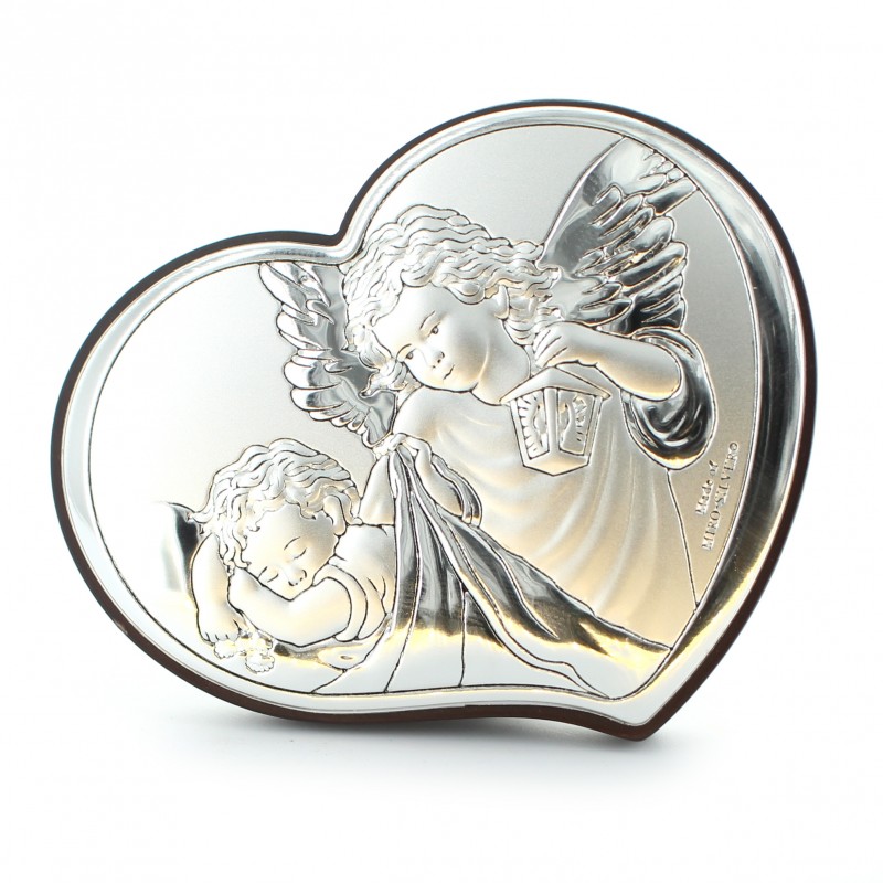 Cornice d'argento a forma di cuore, angelo custode