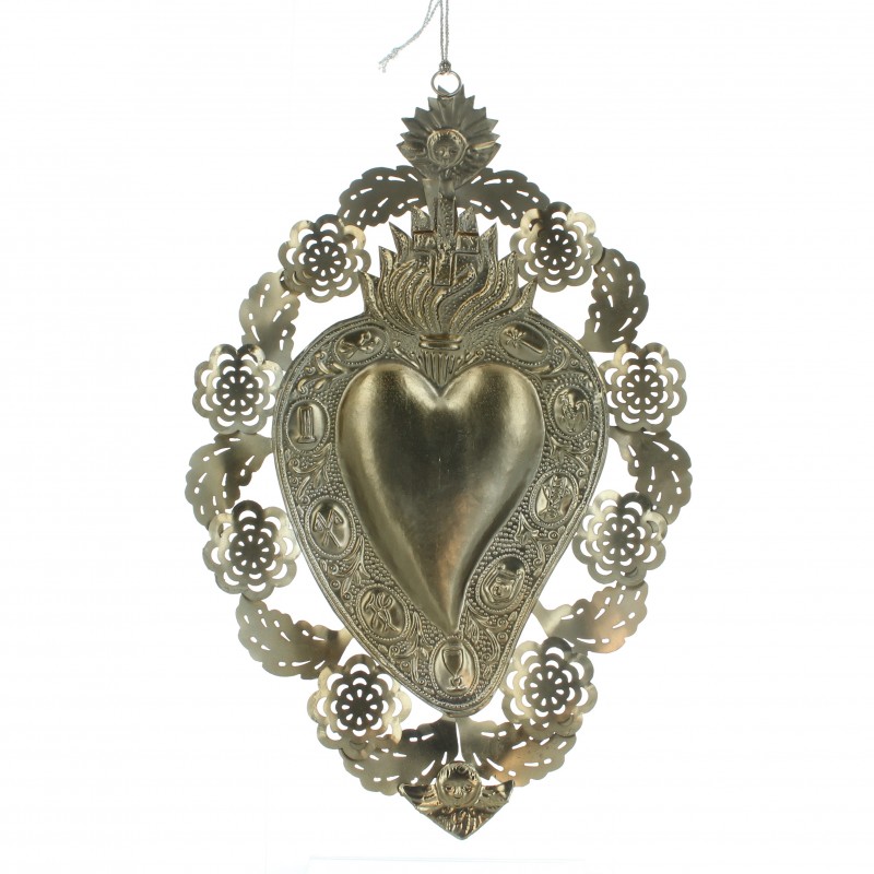 Ex-voto pendant with heart and flowers 35 cm