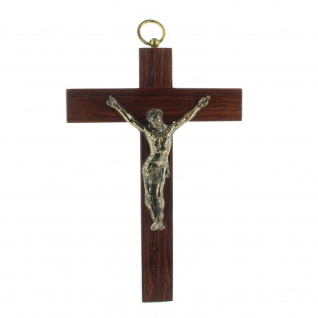 Bubinga wood crucifix with golden Christ 12,5 cm