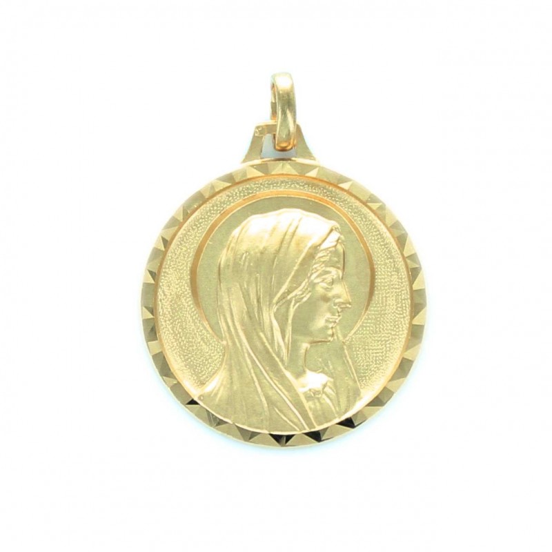 Médaille dorée de la Vierge de Lourdes avec bord diamanté